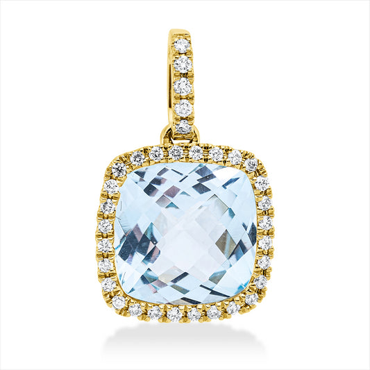 Anhänger 18 kt GG, mit Öse, 33 Brill. 0,16 ct, TW-si, 1 Topas 3,90 ct sky blue