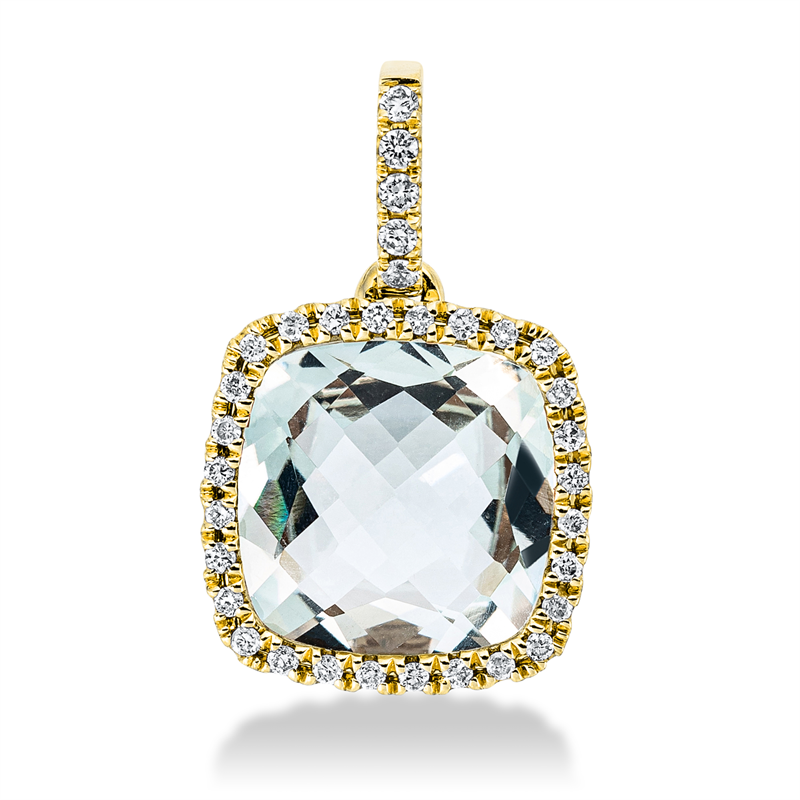 Anhänger 18 kt GG, mit Öse, 33 Brill. 0,16 ct, TW-si, 1 Amethyst 3,00 ct grün