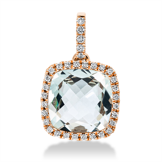 Anhänger 18 kt RG, mit Öse, 33 Brill. 0,16 ct, TW-si, 1 Amethyst 3,00 ct grün