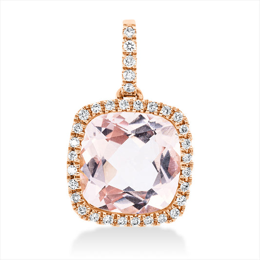 Anhänger 18 kt RG, mit Öse, 33 Brill. 0,16 ct, TW-si, 1 Morganit 2,60 ct pink