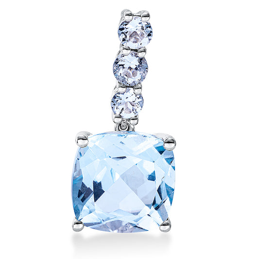 Anhänger 18 kt WG, mit Öse, 1 Topas 4,50 ct sky blue, 3 Topase 0,40 ct sky blue