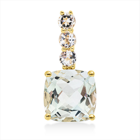 Anhänger 18 kt GG, mit Öse, 1 Amethyst 3,40 ct grün, 3 Amethyste 0,40 ct grün