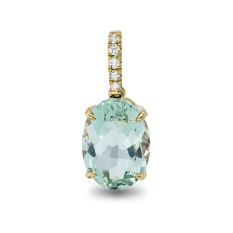 Anhänger 18 kt GG, mit Öse, 5 Brill. 0,10 ct, TW-si, 1 Amethyst 5,60 ct grün