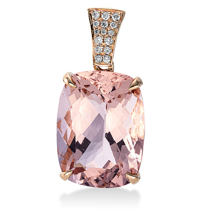 Anhänger 18 kt RG, mit Öse, 15 Brill. 0,08 ct, TW-si, 1 Morganit 9,80 ct pink