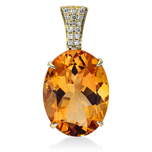 Anhänger 18 kt GG, mit Öse, 15 Brill. 0,08 ct, TW-si, 1 Citrin 8,40 ct mandarin