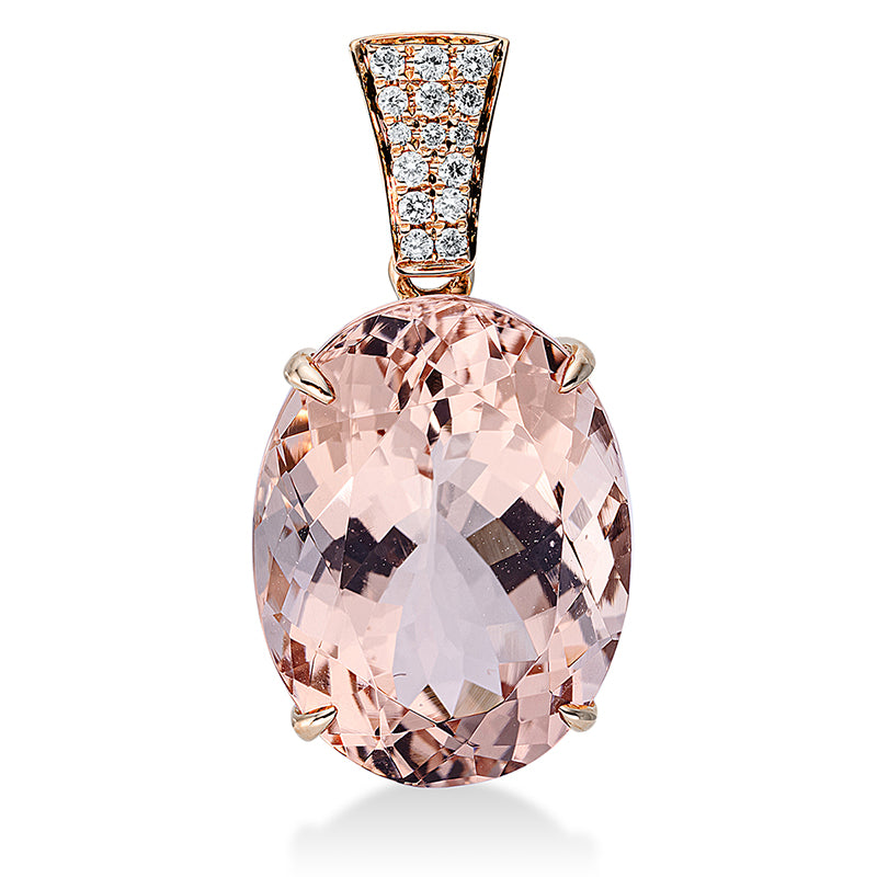 Anhänger 18 kt RG, mit Öse, 15 Brill. 0,08 ct, TW-si, 1 Morganit 10,00 ct pink