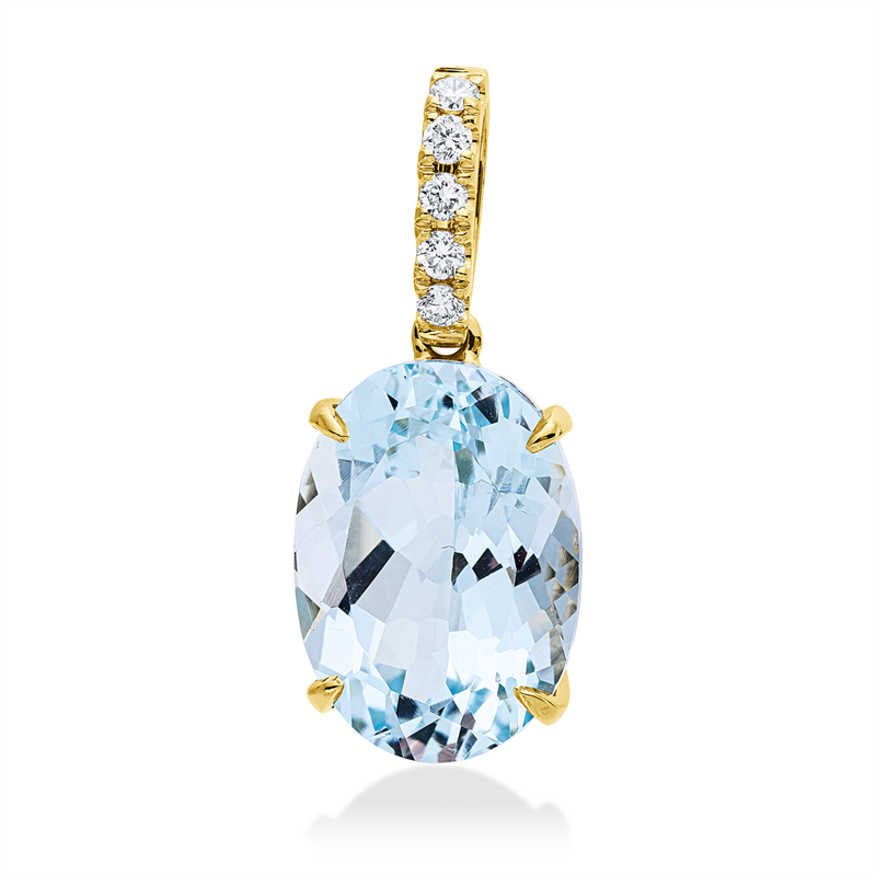 Anhänger 18 kt GG, 5 Brill. 0,10 ct, TW-si, 1 Topas 8,10 ct sky blue