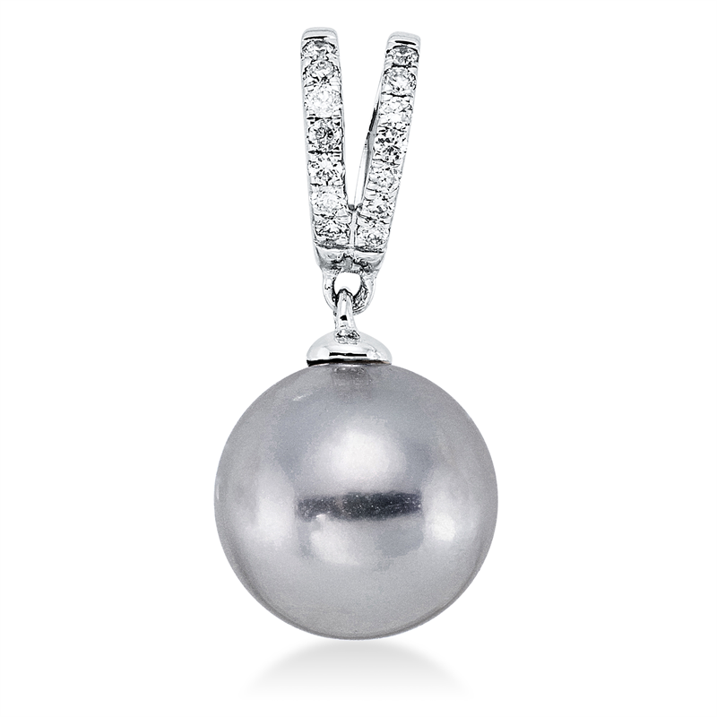 Anhänger 18 kt WG, 14 Brill. 0,08 ct, W-si, 1 TA grau 10 mm