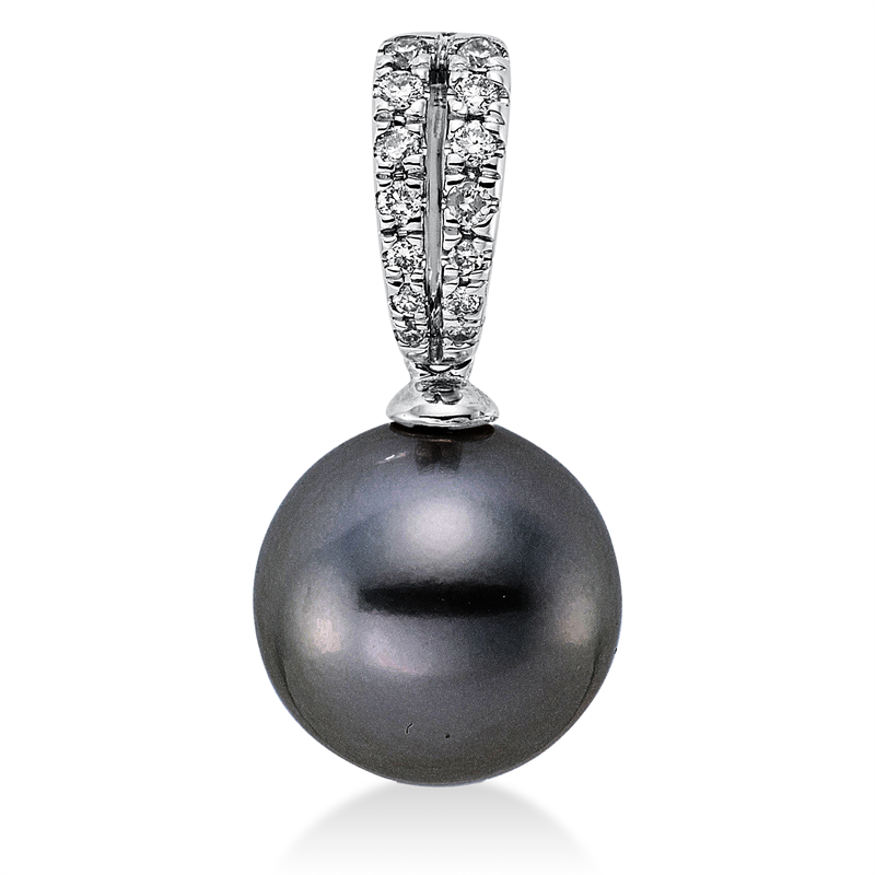 Anhänger 18 kt WG, 14 Brill. 0,08 ct, W-si, 1 TA dunkel 10 mm