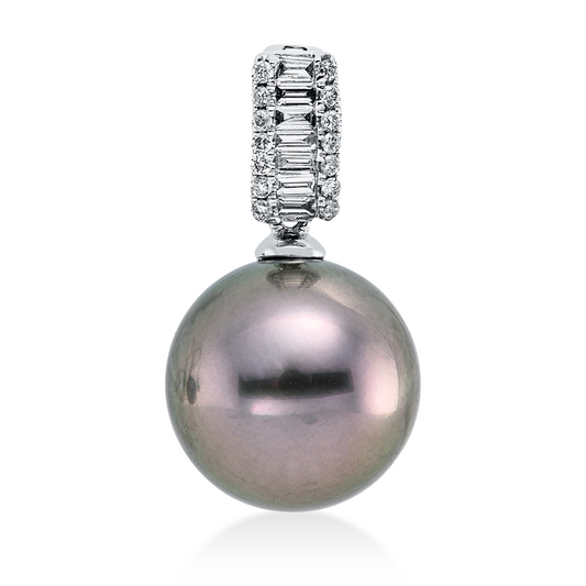 Anhänger 18 kt WG, 7 Trap. 0,08 ct, W-si, 14 Brill. 0,05 ct, W-si, 1 TA silber 10,5 mm