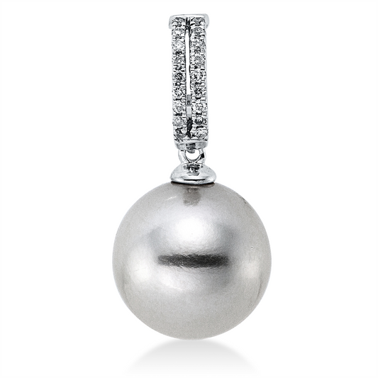 Anhänger 18 kt WG, 18 Brill. 0,05 ct, W-si, 1 TA silbergrau 10 mm