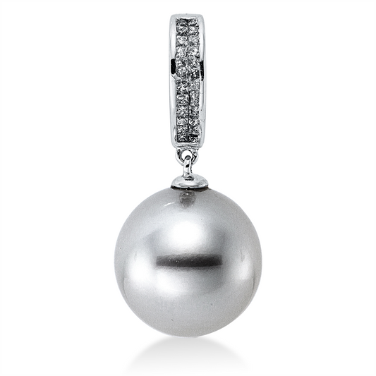 Anhänger 18 kt WG, 24 Princ. 0,17 ct, W-si, 1 TA silbergrau 11,5 mm