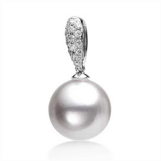 Anhänger 18 kt WG, 14 Brill. 0,08 ct, W-si, 1 TA silbergrau 10 mm
