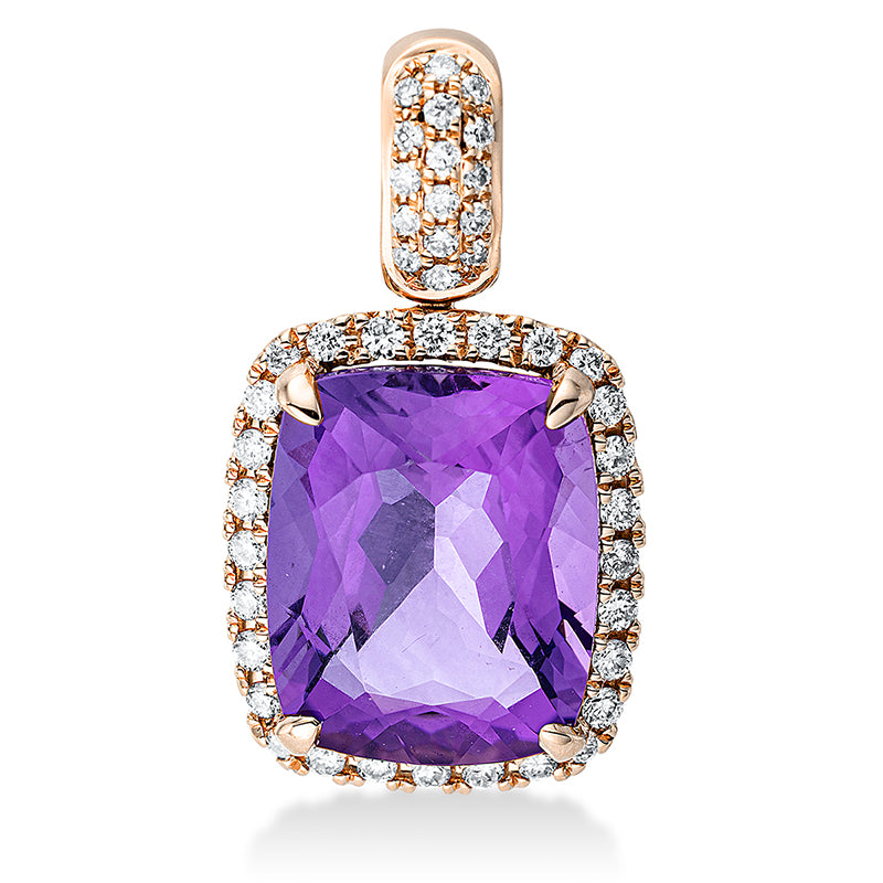 Anhänger 18 kt RG, mit Öse, 44 Brill. 0,20 ct, TW-si, 1 Amethyst 3,20 ct lila