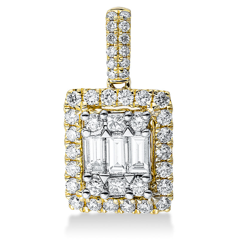 Anhänger 18 kt GG+WG, mit Öse, 2 Princ. 0,04 ct, TW-si, 3 Bag. 0,21 ct, TW-si, 38 Brill. 0,32 ct, TW-si