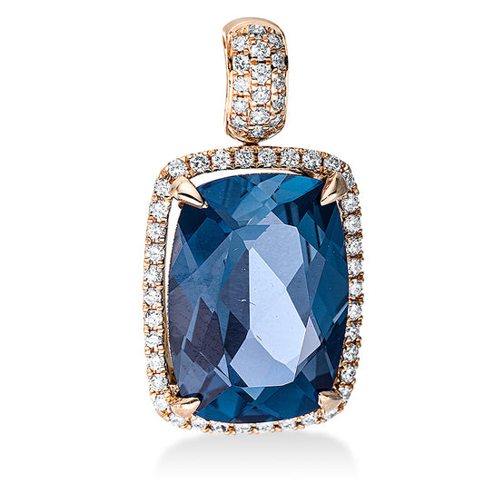 Anhänger 18 kt RG, 54 Brill. 0,29 ct, TW-si, 1 Topas 8,90 ct Lond. blue