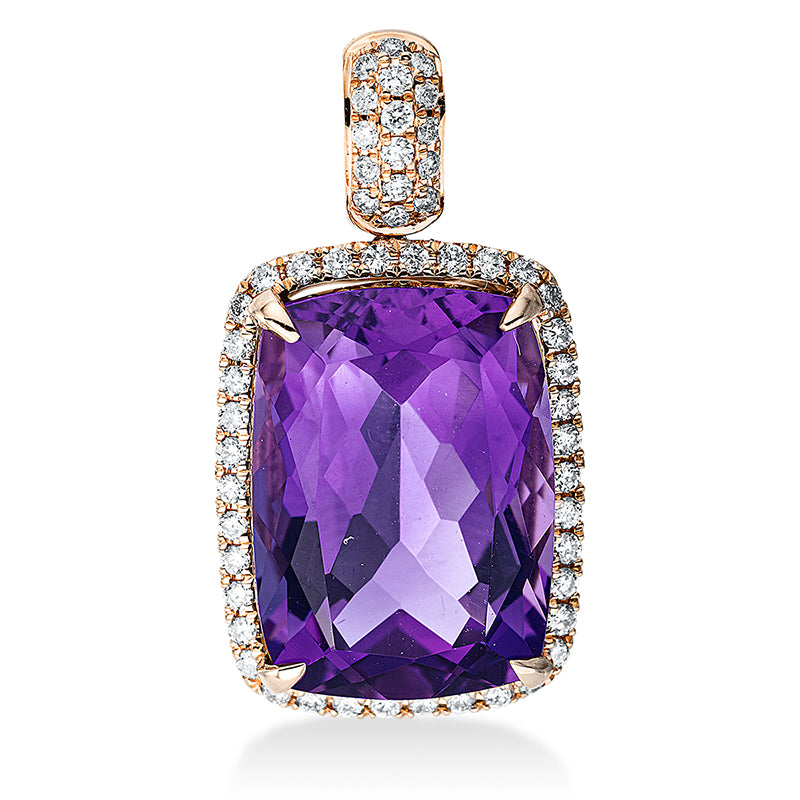 Anhänger 18 kt RG, mit Öse, 54 Brill. 0,28 ct, TW-si, 1 Amethyst 7,00 ct lila