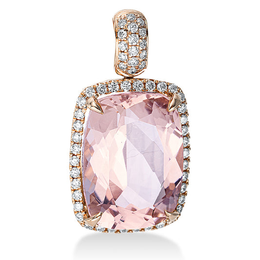 Anhänger 18 kt RG, mit Öse, 54 Brill. 0,28 ct, TW-si, 1 Morganit 7,10 ct pink