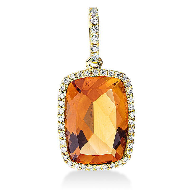 Anhänger 18 kt GG, mit Öse, 44 Brill. 0,16 ct, TW-si, 1 Citrin 6,20 ct mandarin