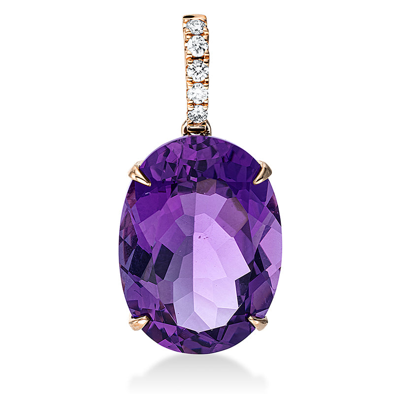 Anhänger 18 kt RG, mit Öse, 5 Brill. 0,10 ct, TW-si, 1 Amethyst 12,30 ct lila
