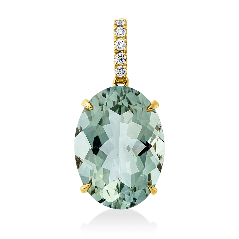 Anhänger 18 kt GG, mit Öse, 5 Brill. 0,10 ct, TW-si, 1 Amethyst 11,40 ct grün