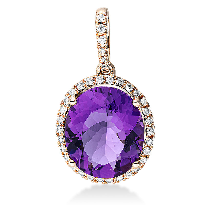 Anhänger 18 kt RG, mit Öse, 36 Brill. 0,16 ct, TW-si, 1 Amethyst 4,30 ct lila