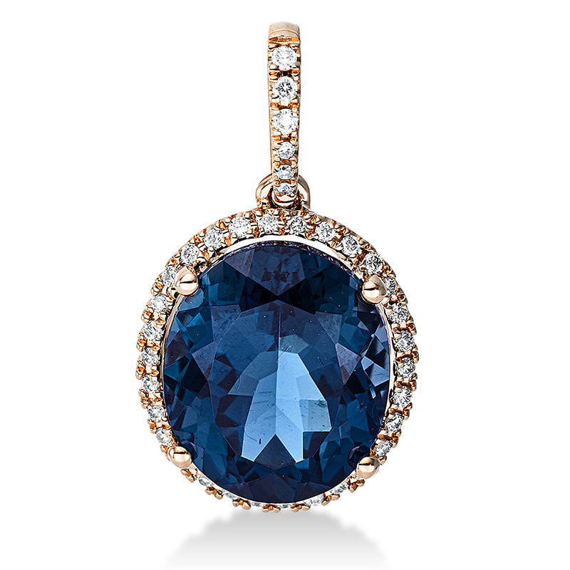 Anhänger 18 kt RG, mit Öse, 36 Brill. 0,16 ct, TW-si, 1 Topas 6,20 ct Lond. blue