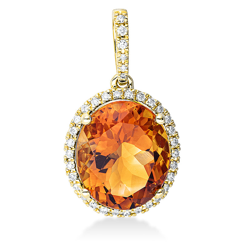 Anhänger 18 kt GG, mit Öse, 36 Brill. 0,16 ct, TW-si, 1 Citrin 4,30 ct mandarin