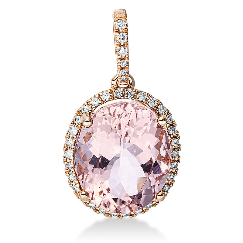 Anhänger 18 kt RG, mit Öse, 36 Brill. 0,16 ct, TW-si, 1 Morganit 4,90 ct pink