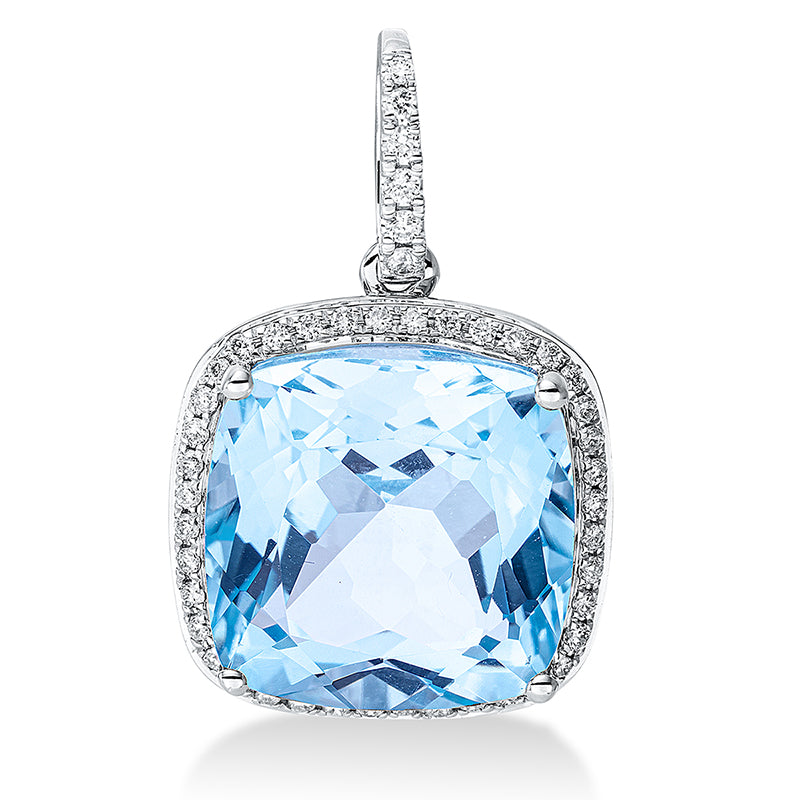 Anhänger 18 kt WG, mit Öse, 46 Brill. 0,22 ct, TW-si, 1 Topas 10,60 ct sky blue