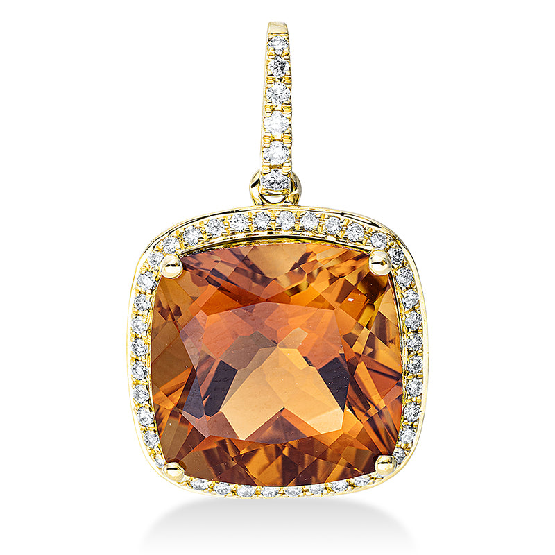 Anhänger 18 kt GG, mit Öse, 46 Brill. 0,21 ct, TW-si, 1 Citrin 7,40 ct mandarin