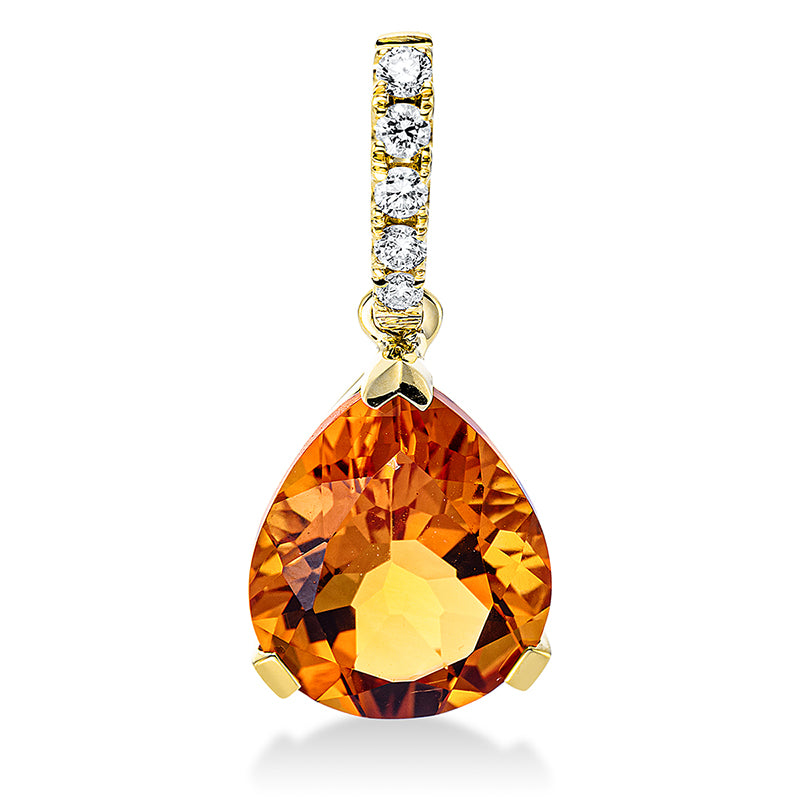 Anhänger 18 kt GG, mit Öse, 5 Brill. 0,11 ct, TW-si, 1 Citrin 3,50 ct mandarin