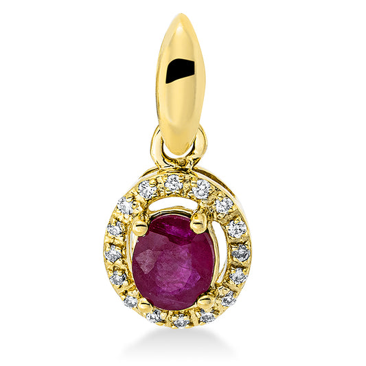 Anhänger 18 kt GG, mit Öse, 16 Brill. 0,05 ct, TW-pi, 1 Rubin 0,35 ct rot