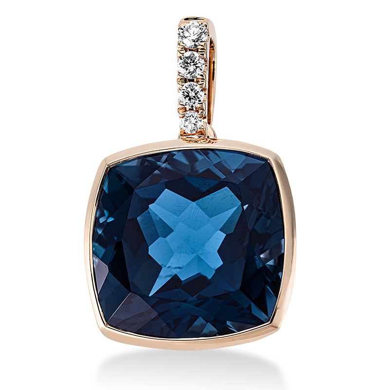 Anhänger 18 kt RG, mit Öse, 4 Brill. 0,09 ct, TW-si, 1 Topas 9,80 ct Lond. blue