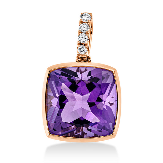 Anhänger 18 kt RG, mit Öse, 4 Brill. 0,10 ct, TW-si, 1 Amethyst 6,90 ct lila