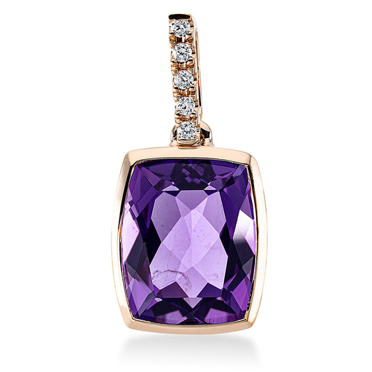 Anhänger 18 kt RG, mit Öse, 5 Brill. 0,04 ct, TW-si, 1 Amethyst 3,00 ct lila