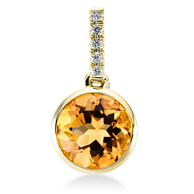 Anhänger 18 kt GG, mit Öse, 5 Brill. 0,04 ct, TW-si, 1 Citrin 1,90 ct gelb
