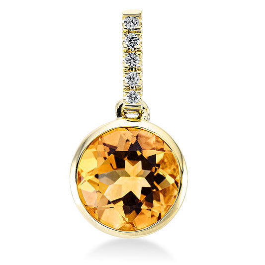Anhänger 18 kt GG, mit Öse, 5 Brill. 0,04 ct, TW-si, 1 Citrin 1,90 ct gelb