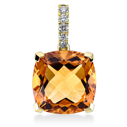 Anhänger 18 kt GG, mit Öse, 5 Brill. 0,09 ct, TW-si, 1 Citrin 6,00 ct mandarin