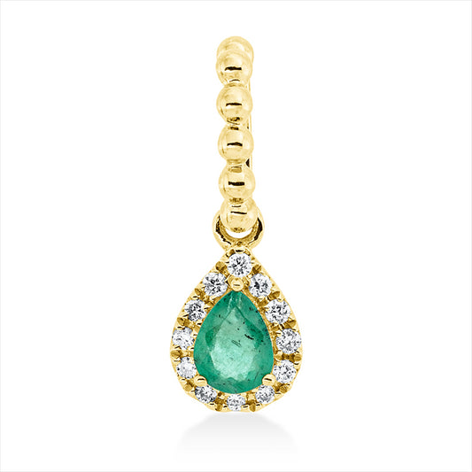 Anhänger 18 kt GG, mit Öse, 12 Brill. 0,04 ct, TW-si, 1 Smaragd 0,16 ct grün