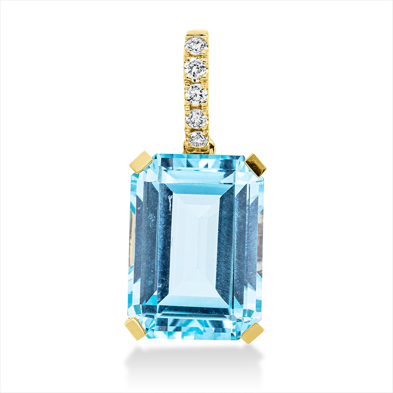 Anhänger 18 kt GG, mit Öse, 5 Brill. 0,11 ct, TW-si, 1 Topas 9,90 ct sky blue