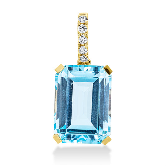 Anhänger 18 kt GG, mit Öse, 5 Brill. 0,10 ct, TW-si, 1 Topas 9,30 ct sky blue
