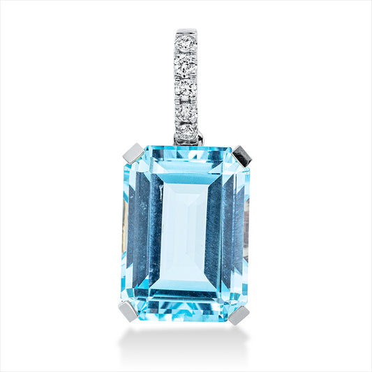 Anhänger 18 kt WG, mit Öse, 5 Brill. 0,10 ct, TW-si, 1 Topas 9,30 ct sky blue
