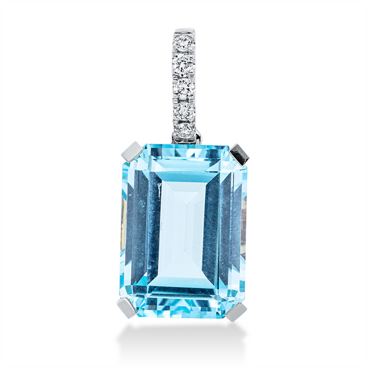 Anhänger 18 kt WG, mit Öse, 5 Brill. 0,11 ct, TW-si, 1 Topas 9,40 ct sky blue