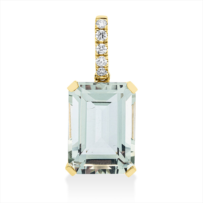 Anhänger 18 kt GG, mit Öse, 5 Brill. 0,10 ct, TW-si, 1 Amethyst 7,40 ct grün