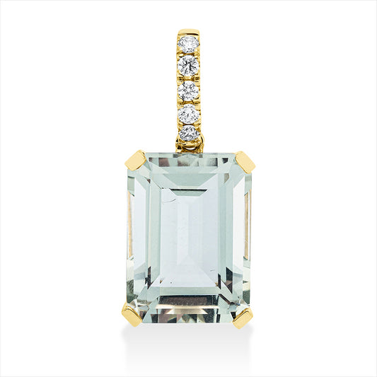 Anhänger 18 kt GG, mit Öse, 5 Brill. 0,10 ct, TW-si, 1 Amethyst 7,40 ct grün