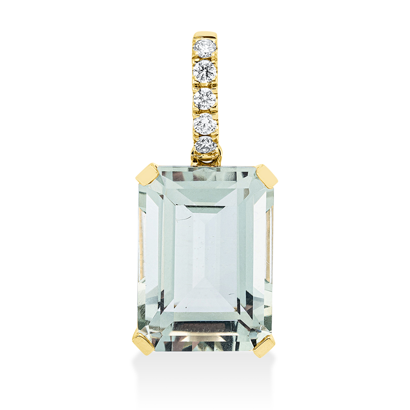 Anhänger 18 kt GG, mit Öse, 5 Brill. 0,10 ct, TW-si, 1 Amethyst 6,80 ct grün