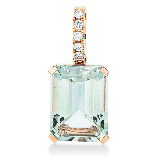 Anhänger 18 kt RG, mit Öse, 5 Brill. 0,10 ct, TW-si, 1 Amethyst 7,00 ct grün