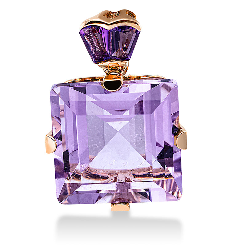 Anhänger 18 kt RG, 1 Amethyst 8,30 ct lila, 2 Amethyste 0,30 ct lila