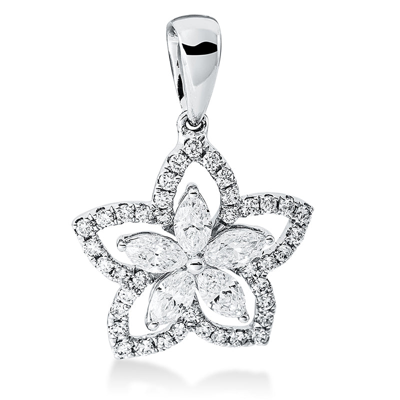 Anhänger 18 kt WG, mit Öse, 5 Nav. 0,44 ct, TW-vsi, 40 Brill. 0,21 ct, TW-si